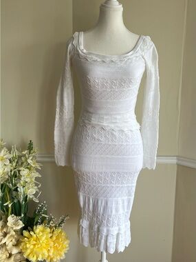 Guess White Knit Long Sleeve Bodycon Dress